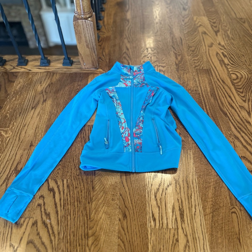 Girls Blue Jacket with Patterned Detail